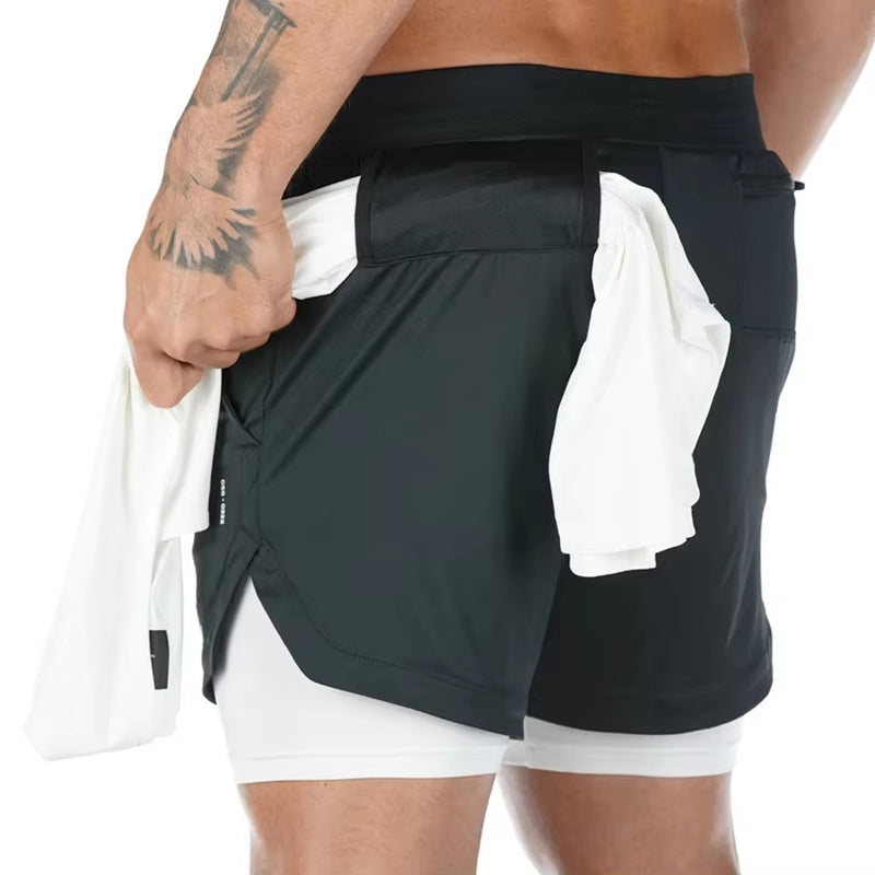 Camo Running Shorts Men Gym Sports Shorts 2 in 1 Quick Dry Workout Training Gym Fitness Jogging Short Pants Summer Men Shorts